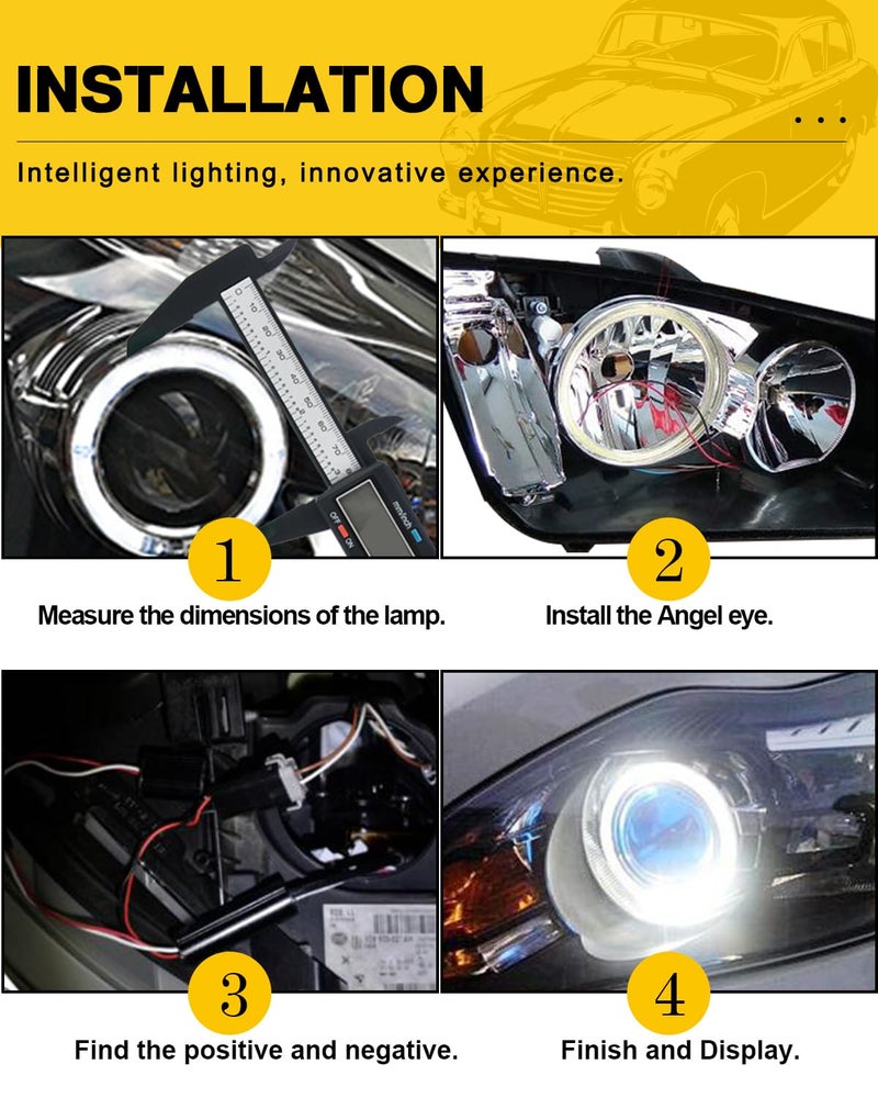 Qasim 1 Pair 90MM 66SMD COB LED for Angel Eyes Halo Ring DRL LED Fog Light Lamp with Cover White 12V 24V DC - Image 4